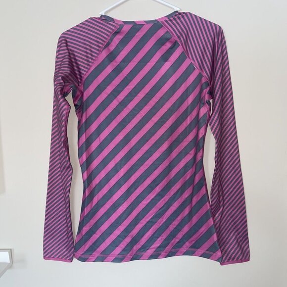 Nike Pro Pink Gray Striped Long Sleeve Dri-Fit Crew Neck Athletic Top Medium M - Picture 2 of 8